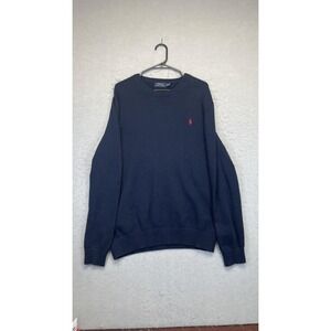 Polo Ralph Lauren Sweater Mens XL Blue‎ Crewneck Knit Red Pony Logo Pullover